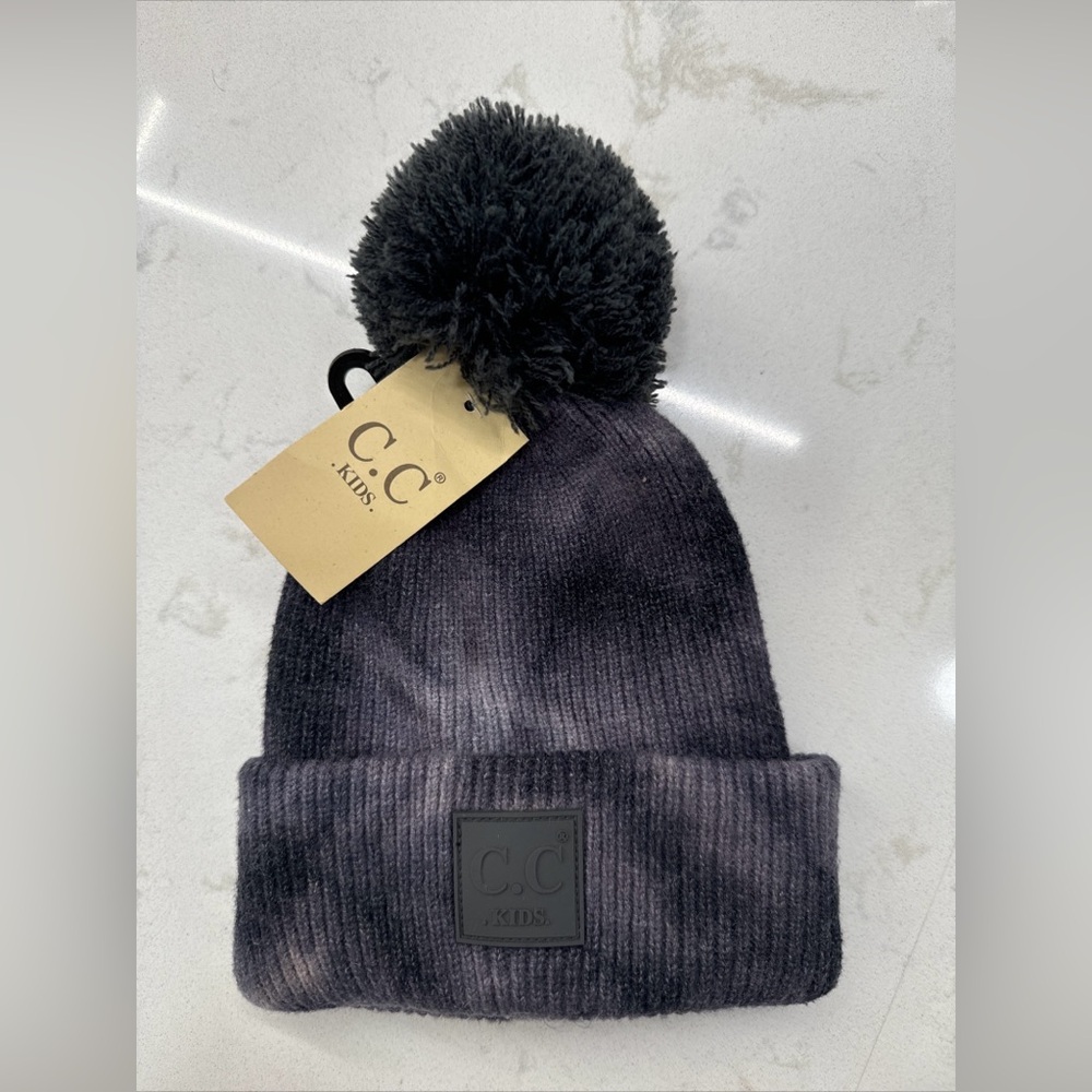 New! CC Kids Beanie Brand Gray Soft Stretch Cable Knit  Pom Pom CC Hat